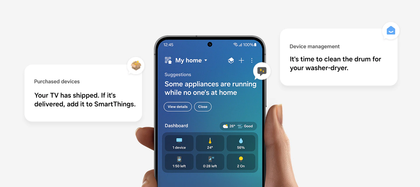 WiFi incorporado de serie con Samsung SmartThings Una de las grandes ventajas de este equipo es que incorpora WiFi de serie, permitiendo controlar la climatización desde cualquier lugar mediante la aplicación Samsung SmartThings.    Desde la app puedes encender y apagar el aire acondicionado, ajustar la temperatura, cambiar el modo de funcionamiento, programar el uso y gestionar el equipo a distancia. Esta conectividad permite preparar la estancia antes de llegar a casa, evitar consumos innecesarios y mejorar el control del confort diario.  WiFi incorporado de serie con Samsung SmartThings WiFi incorporado de serie con Samsung SmartThings Una de las grandes ventajas de este equipo es que incorpora WiFi de serie, permitiendo controlar la climatización desde cualquier lugar mediante la aplicación Samsung SmartThings.  Una de las grandes ventajas de este equipo es que incorpora WiFi de serie, permitiendo controlar la climatización desde cualquier lugar mediante la aplicación Samsung SmartThings.  Desde la app puedes encender y apagar el aire acondicionado, ajustar la temperatura, cambiar el modo de funcionamiento, programar el uso y gestionar el equipo a distancia. Esta conectividad permite preparar la estancia antes de llegar a casa, evitar consumos innecesarios y mejorar el control del confort diario.    Además, es compatible con control por voz mediante Bixby y Google Assistant, lo que permite gestionar la climatización de forma cómoda en hogares conectados.    Además, es compatible con control por voz mediante Bixby y Google Assistant, lo que permite gestionar la climatización de forma cómoda en hogares conectados.  WiFi incorporado de serie con Samsung SmartThings Una de las grandes ventajas de este equipo es que incorpora WiFi de serie, permitiendo controlar la climatización desde cualquier lugar mediante la aplicación Samsung SmartThings.  Desde la app puedes encender y apagar el aire acondicionado, ajustar la temperatura, cambiar el modo de funcionamiento, programar el uso y gestionar el equipo a distancia. Esta conectividad permite preparar la estancia antes de llegar a casa, evitar consumos innecesarios y mejorar el control del confort diario.  Además, es compatible con control por voz mediante Bixby y Google Assistant, lo que permite gestionar la climatización de forma cómoda en hogares conectados.
